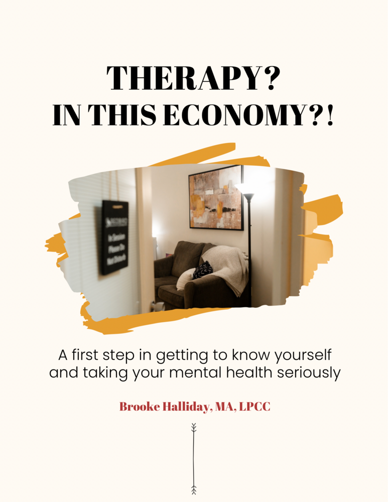 The cover of Therapy? In this Economy?! Workbook including a therapist's office