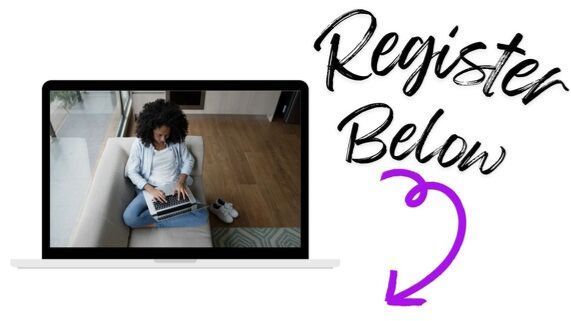 image of a woman sitting on her couch with her laptop on her lap